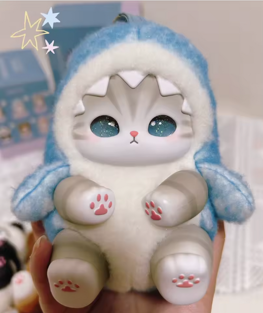 NUEVO Mofusand ORIGINAL Serie Tiburón Gato Gris Tiburón Fluffy Kittens Plushie Pets